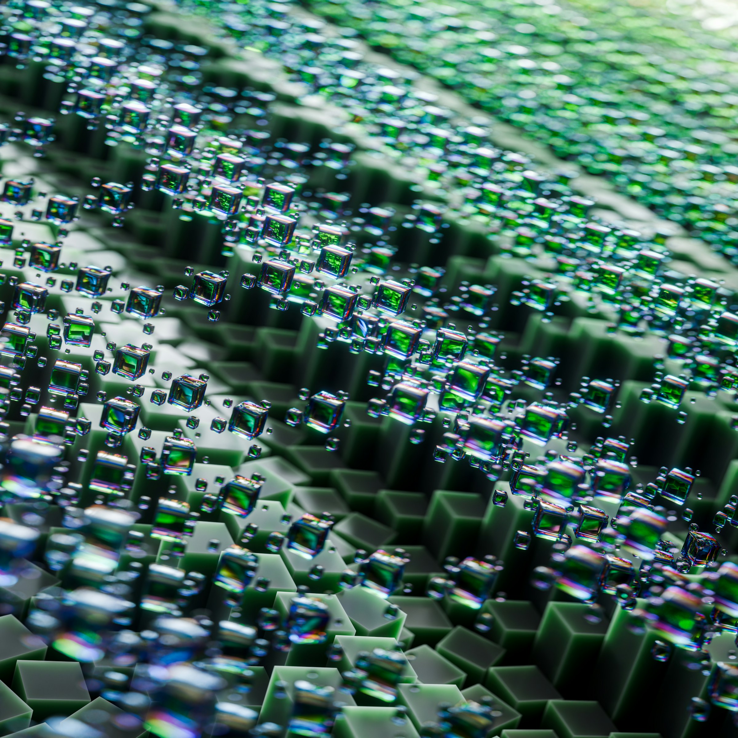 Abstract glass cubes suggesting ordered review steps in an AI workflow
